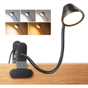 Clip  Light, 7W Reading Lights for Books in Bed with 5 Colors & Stepless Dimming, RG0 Eye-Care,  Glow Light & Auto Timer,  Clamp with Adapter for Headboard, Bedside, Desk, Black