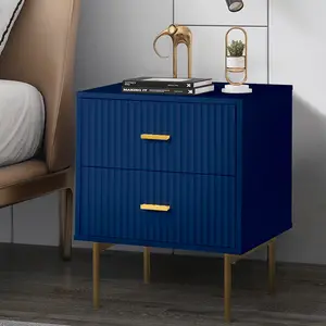 HULALA HOME Modern 2-Drawer Nightstand with Pleated Design Durable Wood & Metal Frame Elegant Storage Side Table for Bedroom Living Room or Dining Room Easy Assembly