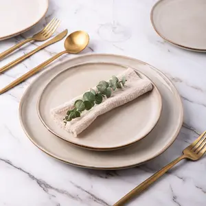 Ceramic Plates Set of 6, 8.5 Inch Handmade Reactive Glaze Stoneware Plates set for Dessert, Salad, Appetizer, Small Dinner Plates, Microwave & Dishwasher Safe, Scratch Resistant-Cappuccino