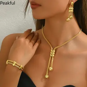 18K Electroplated Women Jewelry Set, Double Layer Necklace Geometric Tassel Earrings Woven Bracelet Combo, Luxury All-in-One Fashion Accessories, anti-allergy fade resistant , perfect for daily outfits, dating parties and holiday gift giving