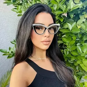 Rhinestone Frame Designer Glasses with Metallic Accents & Exquisite Rhinestones UV Protection Free Leather Case Included Stylish Glamour Eyewear for Everyday Wear