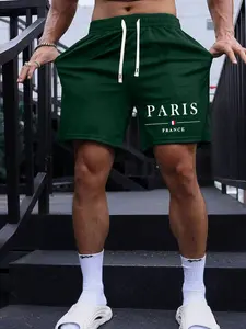 Men's Casual Summer Shorts with Cartoon Cat & Shark Print, Drawstring Waistband, Knee-Length Fitted Design for Outdoor Activities