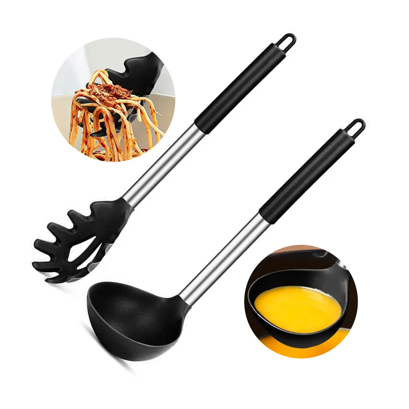 2-Piece Silicone Pasta Spoon Set, Silicone Cooking Utensils, Cooking Accessories, BPA-Free Food Grade Material, Heat Resistant Non-Stick Pot Protector, Easy Clean Hanging Design