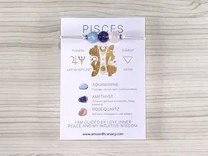 Pisces Zodiac 3 Bead Bracelet with Adjustable Sliding Knot and Affirmation