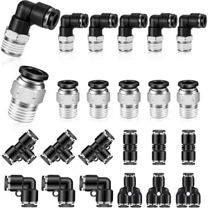 Push to Connect Fittings kits,8mm Tube OD x 1/4 Inch NPT Thread Male Elbow and Straight Pneumatic Quick Connect Air Hose Fitting kits Tube Fittings Air Fittings 24Pcs