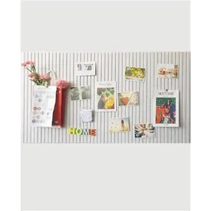 24 x 16 inches Large Bulletin Board, Decorative Felt Pin Board, 0.35“ Thick Foldable Photo Display Board with Self-Adhesive Tape, Vision Board for School Home Kitchen Office Walls - Beige