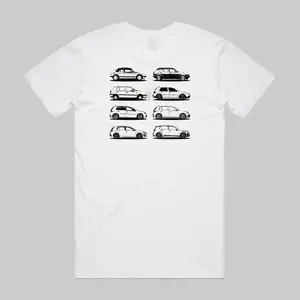 VW Golf GTI Hatchback MK1-MK8 - Eight Generations Graphic T-Shirt Sweatshirt Hoodie 2 Sided Gift for Car Lovers Tee