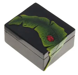Ladybug on Banana Leaf - Small Rectangular Soapstone Trinket Decor Box