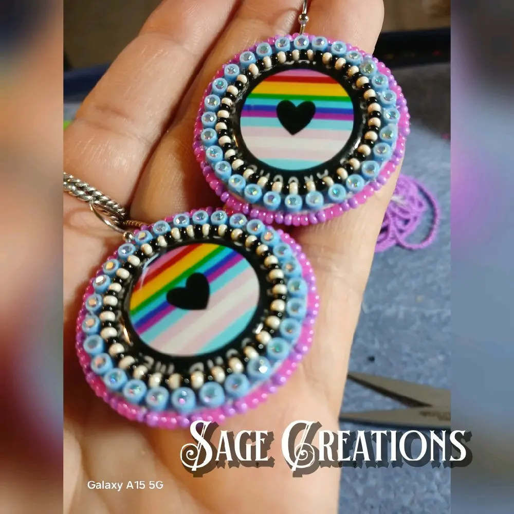 Sage Creations Rainbow Heart Beaded Earrings with Pink and Blue Accents