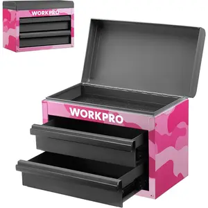 Mini Tool Box, Top Tool Chest containing Two Drawers with Ball Bearing Slides, PVC Drawer Liners and PP Feet Pads, Cold Rolled Small Toolbox for Multi-Purpose - Pink Ribbon