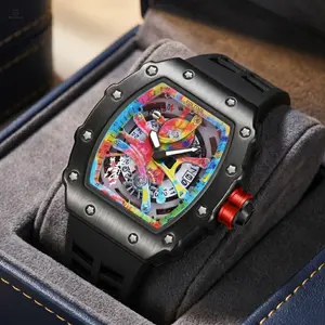 Men's Quartz Wristwatch - Creative Colorful Graffiti Dial, Comfortable Silicone Strap, Water-Resistant Sport Watch for Hip Hop Streetwear, Casual Trendy Gift for Him