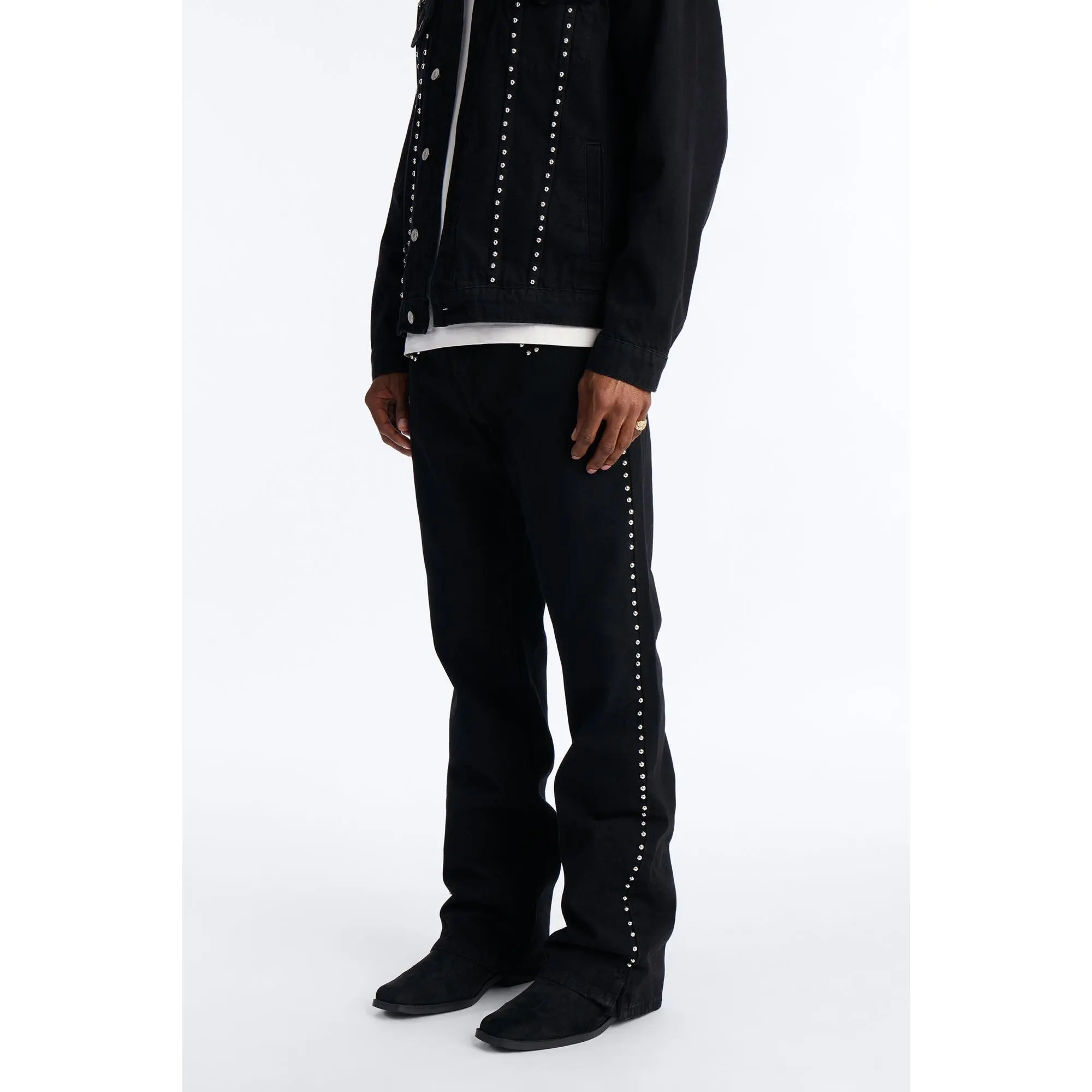 Stacked Slim Flare Iron Outlaw Slit Jean - Black