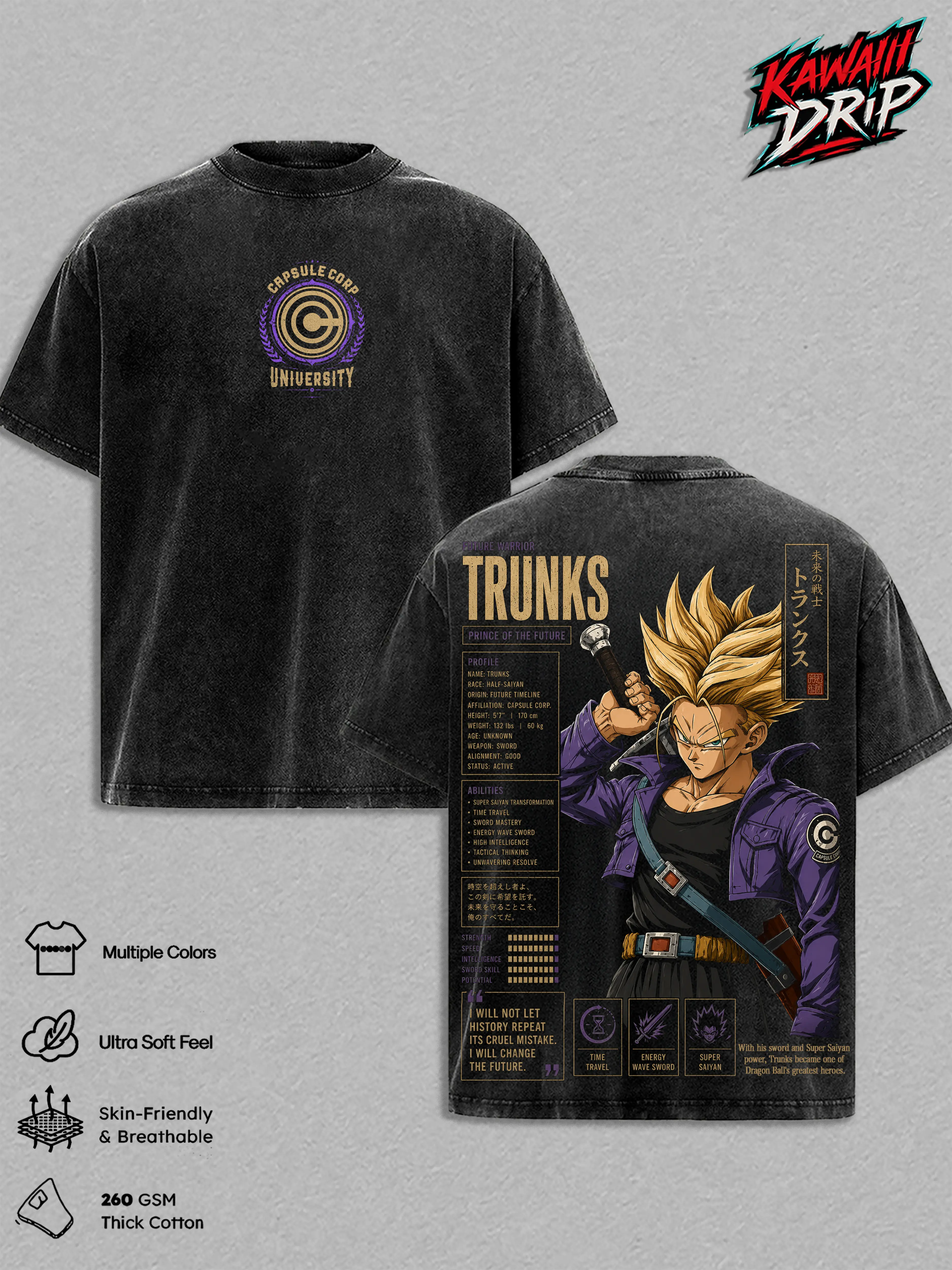 ''Trunkss'' DBZ Vintage Washed T-Shirt, DBZ Anime Graphic Tee Heavyweight Cotton Oversized Shirt Unisex Manga Streetwear Top Gift For DBZ Fans Men & Women