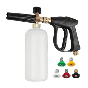 High Pressure Water Gun, Car Wash Sprayer, Car Cleaning Machine, 4350psi, M22-14 Pure Copper Valve Core Water Gun with 1/4" Quick Connect, 5 Color Nozzle and Snow Foam Pressure Jet Bottle, Car Accessories