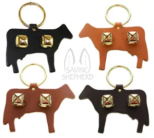 DOOR CHIME - LEATHER COW with SLEIGH BELLS in 4 Colors - Amish Handmade in USA