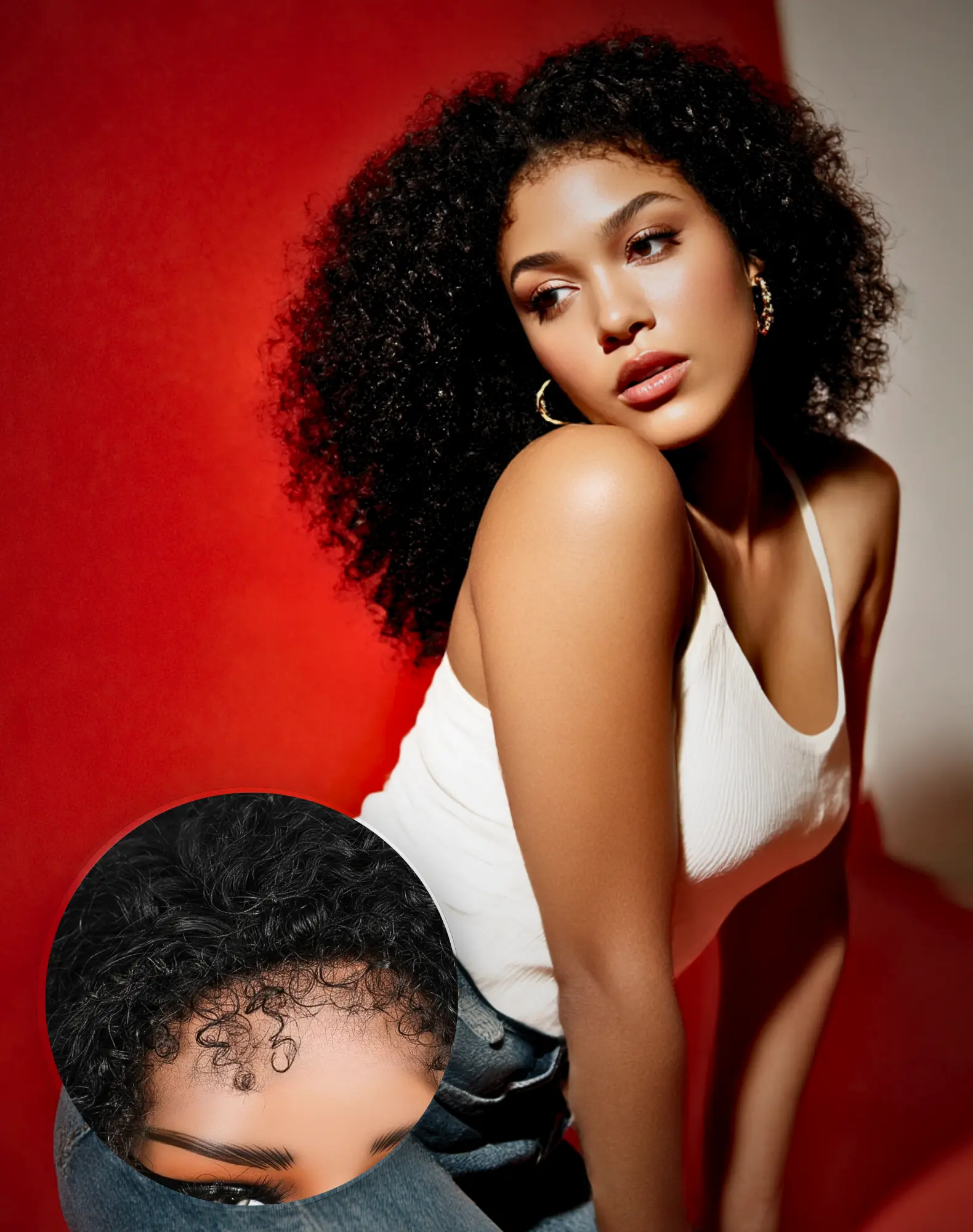 [3 in 1 Half Wig] THE FOX Kinky Curly Half Wig 100% Human Hair Wig Wear Go Glueless Wig with Drawstring Band Clip in Wig for Women Seamless Flip Headband Wig Beginner Friendly Wig