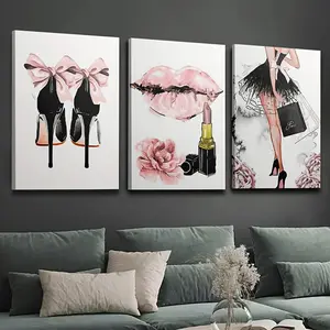 Glossy Lady Theme 3-Piece Framed Wall Art Prints - Waterproof, Ready-to-Hang Modern Home Decor for Living Room, Kitchen - Box-Packaged Ideal Gift for Home Supplies Enthusiasts
