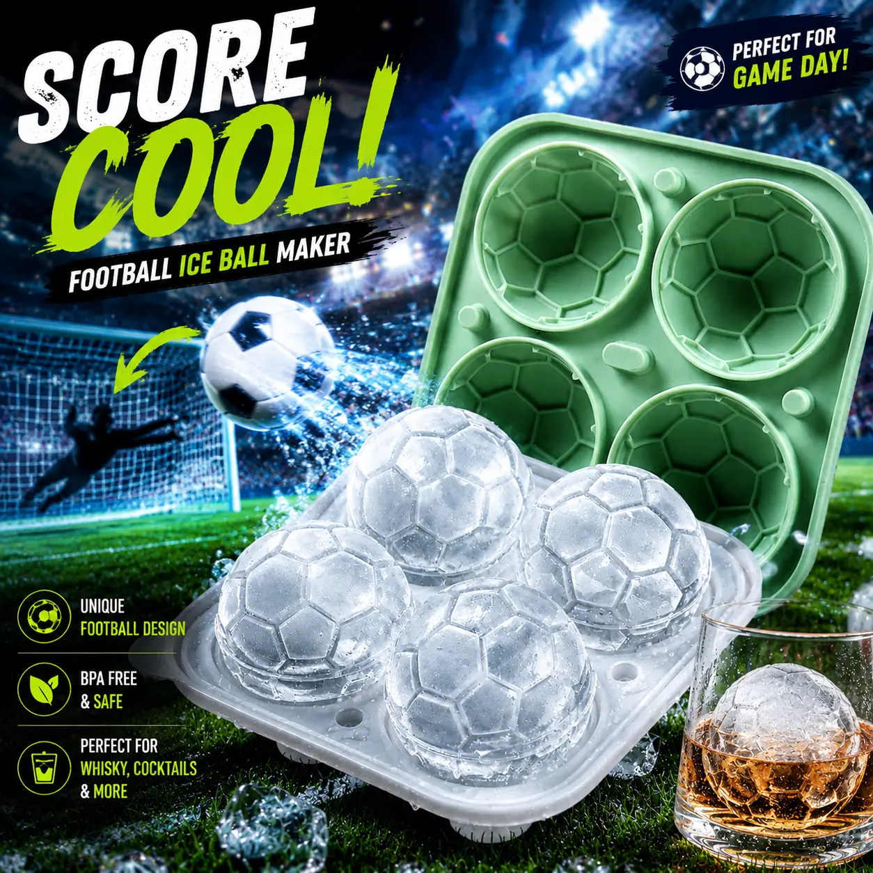 Sport Theme Ice Ball Mold, Reusable 4-Cavity Football-Shaped Plastic Tray for Kitchen and Bar Drinks, Multiple Cavities, Unique Shape, Kitchen Gadgets, Utensils, Curling, Game Day