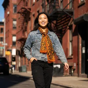 Retro Swirl Print Lightweight Silk Scarf, Breathable Designer Neck Shawl AN1003-ORANGE