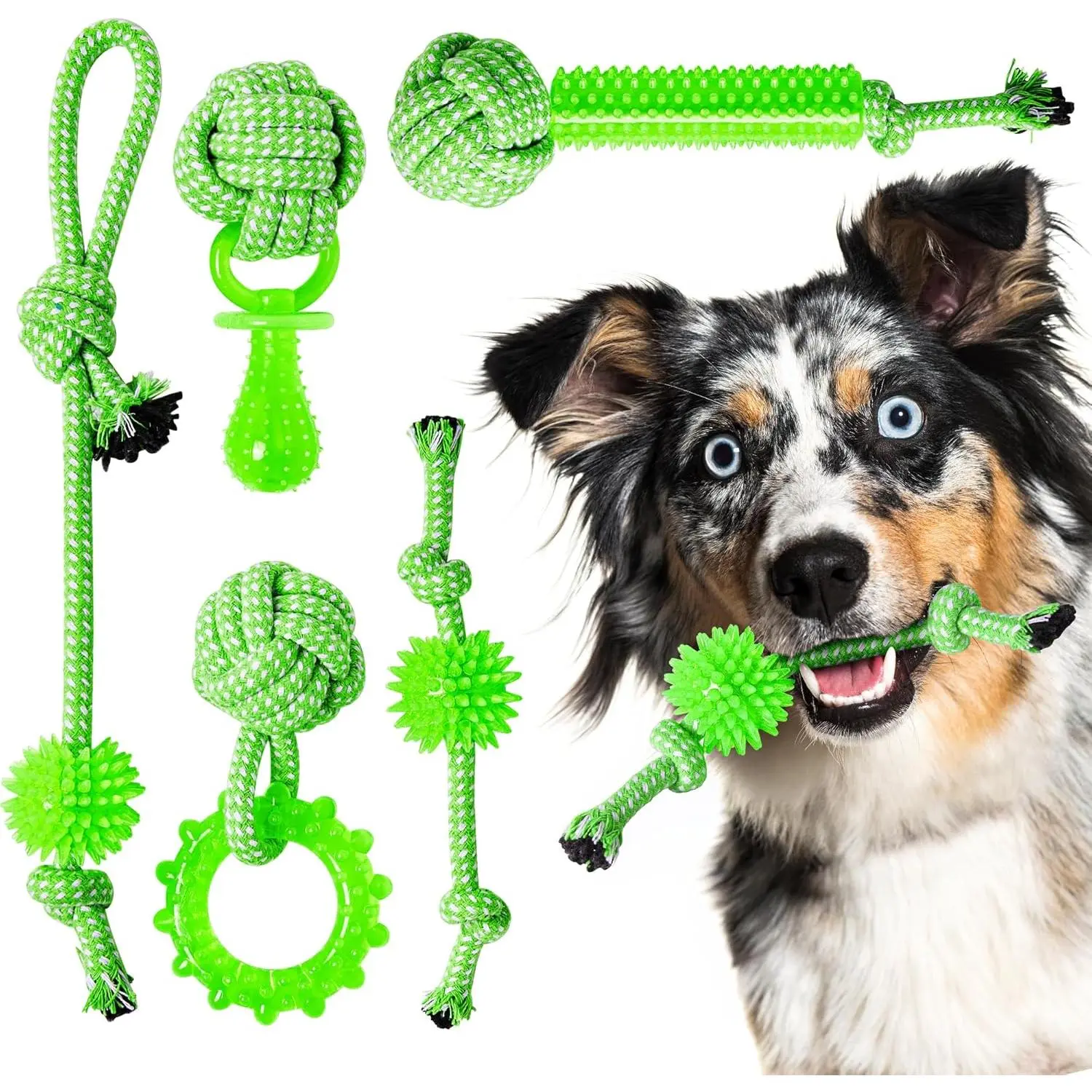 Puppy Toys 5 Pack for High Energy Puppies,Puppy  Toys Rubber and Rope,Durable   Toys for Aggressive Chewers,Tug of War  Toys,Puppy  Toys for