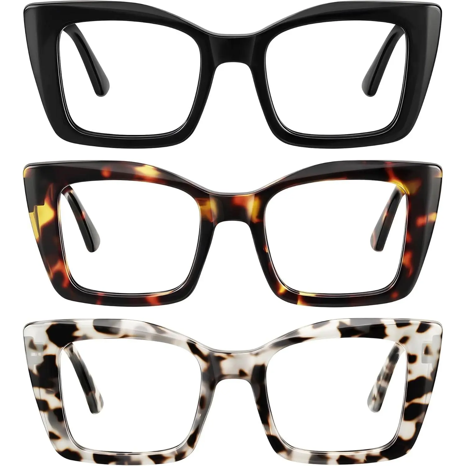 3 Pack Reading Glasses for Women Oprah Style Oversized Square Reading Glasses Blue Light Blocking Spring Hinge Readers Eyeglass Frames High Quality Eyewear