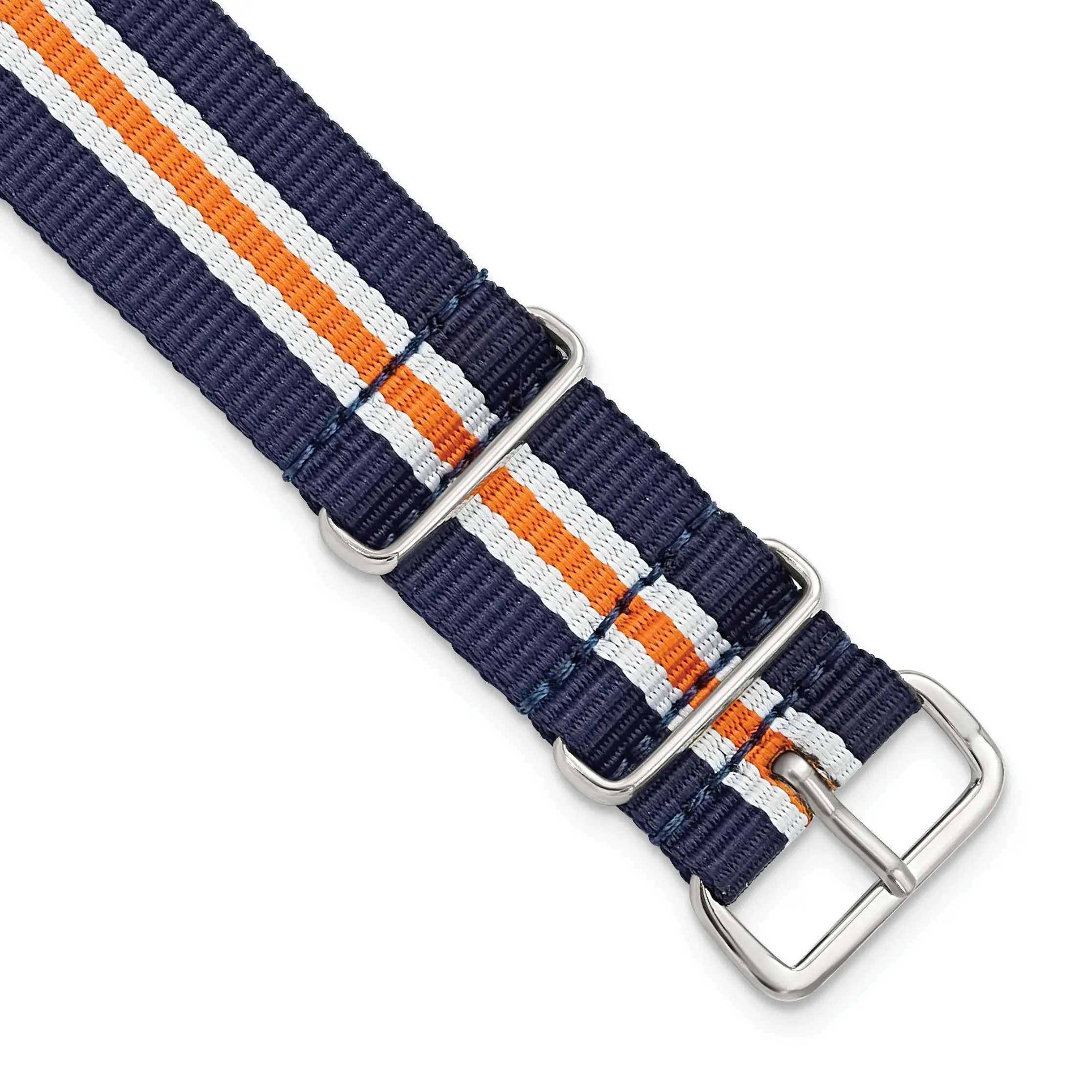 22mm Striped G10 Ballistic Nylon NATO Watch Band - Navy, Orange & White, Male Fit, Military Look, Suitable for Casual Wear, Nato Strap