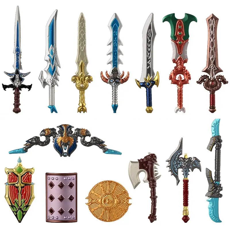 Weapons Accessories Building Block Figures Sword Hammer Axe Shield Parts Fantasy Medieval Assembly Toys