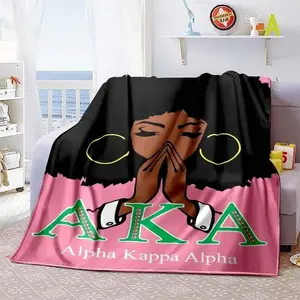 AKA Alpha Kappa Alpha Sorority Blanket Ultra Soft Flannel Cozy Warm Lightweight Bedroom Couch Sofa Air Conditioning Travel Picnic Nap Throw Decor Decorative Throw Perfect Birthday Gift Christmas Gift for Sorority Members Women Pink Green Greek Style