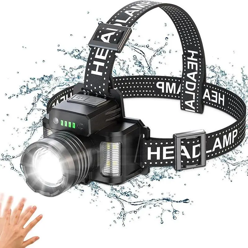Outdoor Portable LED Flash Light, 2000lm LED Headlight USB Rechargeable Headlamp Built-in Type C Charging with Output Charge Indicator Induction Headlight for Camping, Running, Fishing, Hiking, Reading & Outoor Sports High Performance Flashlight