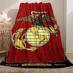 U.S. Marine Corps Emblem Pattern Blanket, 1 Count Soft Warm Throw Blanket with Storage Bag, Air Conditioning Room Blanket, Comfortable Nap Blanket for Home & Office #GLOBAL PICKS