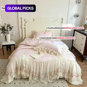 3-Piece / Lace Trim Ruffled Bedding Set, Includes 1duvet Cover & 2 Pillowcases without comforter and pillow core, Korean Style, Single/twin/double/queen Sizes