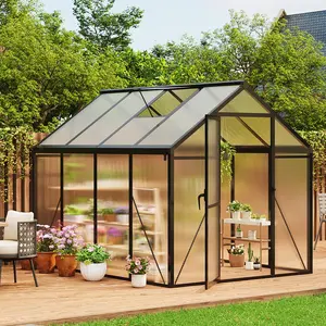 Large Walk In Greenhouse 6x8 Feet, Polycarbonate Panels with Vented Roof, Heavy Duty Aluminum Frame, Wind Resistant Plant Shelter for Patio Backyard