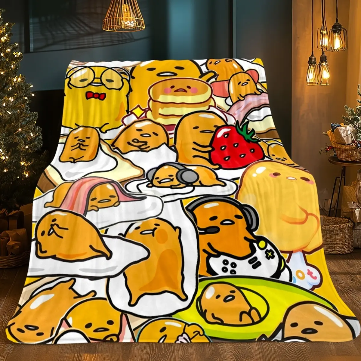 1pc Sanrio Gudetama Blanket Suitable for Sofas, Couches & Travel - Lightweight Flannel Bedspread with Cute Anime Eggshell Print, Soft Warm Bedding Gift for Adults,,, Dorm Room Decor (No Revisions)