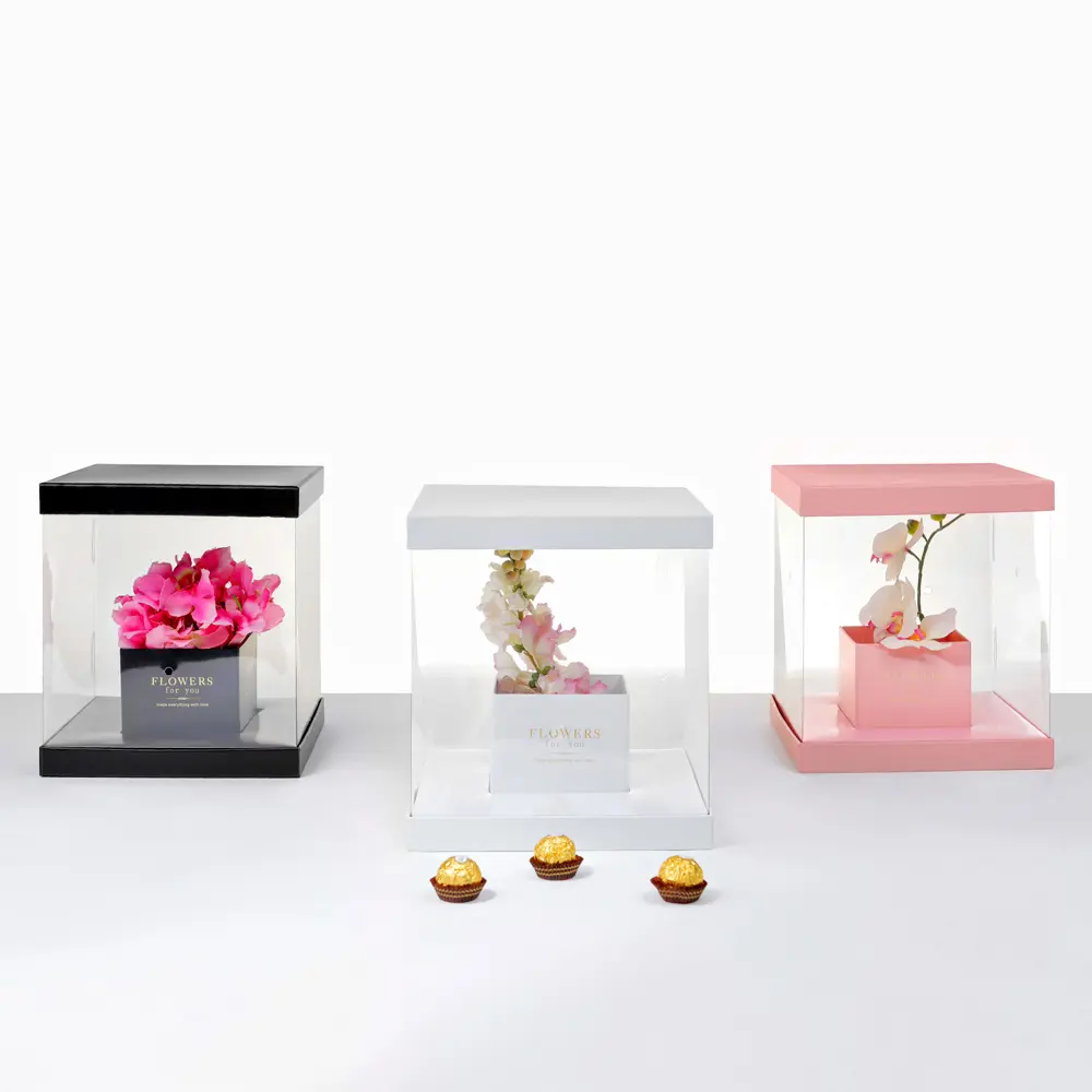 Square Flower Gift Box, 9.8" x 9.8" x 11", Various Colors | W977