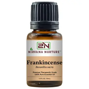 Frankincense Essential Oil, 100% Pure Therapeutic Grade Boswellia Sacra, 10ml Amber Glass Bottle with Euro Dropper for Aromatherapy, Skin Care & Meditation
