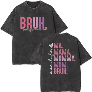 "BRUH Formerly Known As Mom" Dual-Sided Mom Life T-Shirt, Pink Ombre Washed Black Oversized Tee, Funny Mom Nickname Cotton Top, Relatable Motherhood Apparel