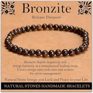 【Bronzite】Bronzite Bracelet Handmade Elastic Bracelet Healing Crystal Beads Jewelry, Unisex
