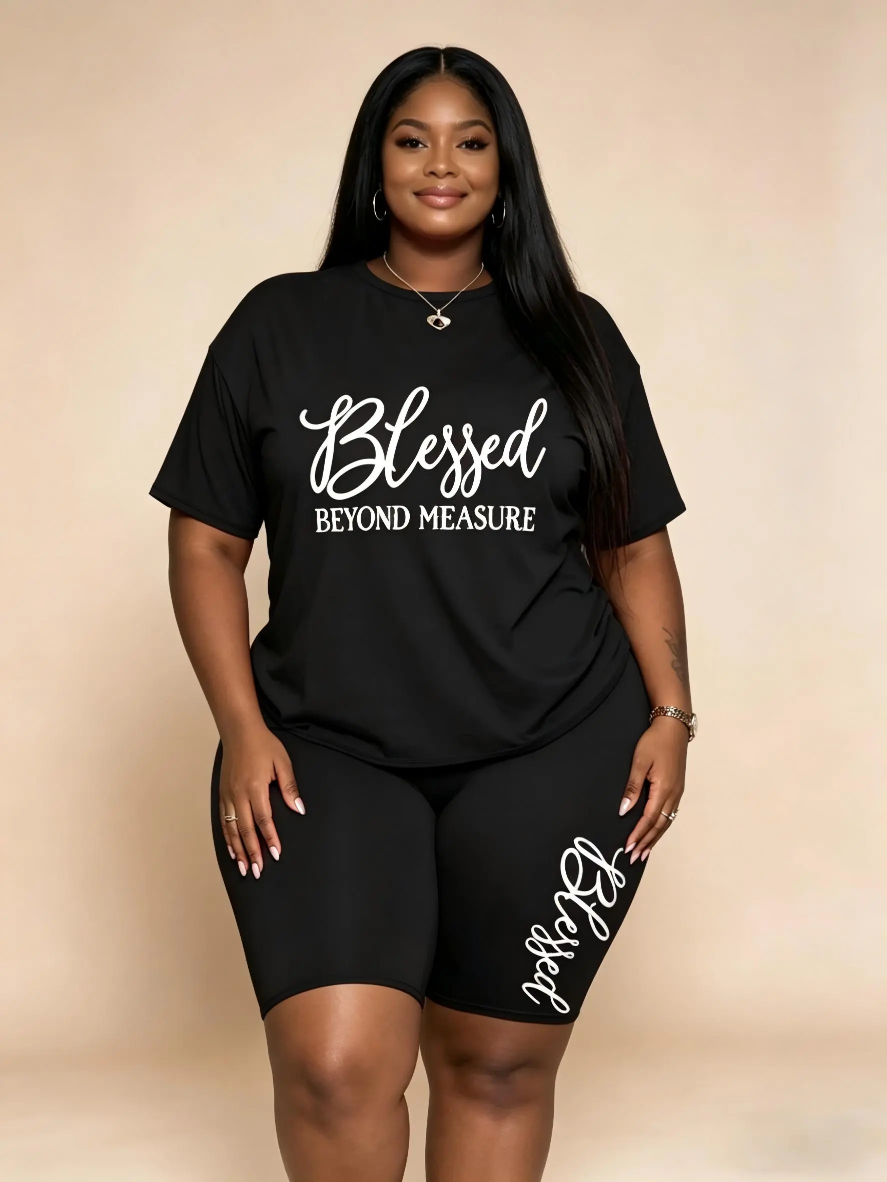 トップス everyone oversized B/D check shortsleeve Large size women fashion polyester short sleeve shorts two-piece