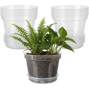 Garvee Transparent 8-Inch Thickened Plastic Nursery Pots with Saucers – 12-Pack, Drainage Holes, Seedling Planters for Indoor & Outdoor Plants