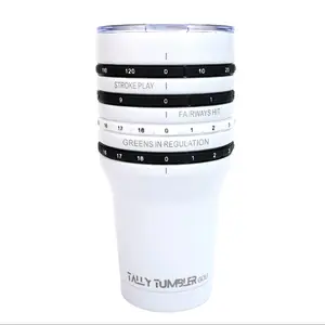 Tally Tumbler Golf Portable Stainless Steel Reusable Tumbler for Gold Score Keeping & Cold Drinks with Score Rings 0-129. Track golf stats on a 30oz tumbler