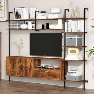 EBELLO Wall Unit TV Stand with Storage Shelves for 65" TV, Industrial Wall-Mounted Entertainment Unit with Storage for TVs up to 65"