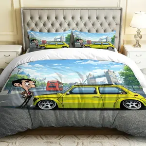 3PCS Duvet Cover Set, 1 Duvet+2 Pillowcases(Without filler),  London Car Humor Fun theme, Christmas bedding set, Urban City Art Decor Suitable for decoration bedroom living room guest room lounge