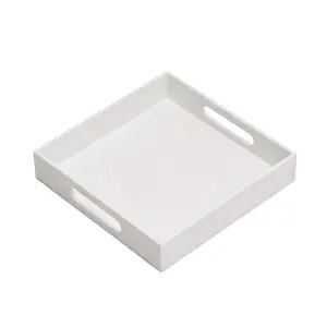 White acrylic tray with handle, 10×10 inches; square storage tray, 12×10 inches—suitable for desktop, kitchen, bathroom, vanity, and coffee table.