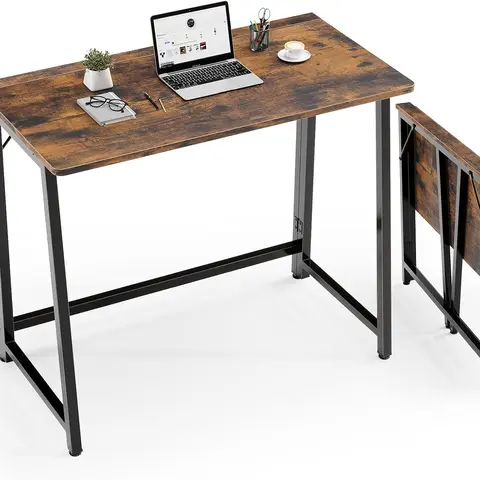 Small Space Folding Desk 31.5 Inch, Compact Foldable Computer Table, Narrow Home Office Workstation for Apartment, Dorm & Bedroom