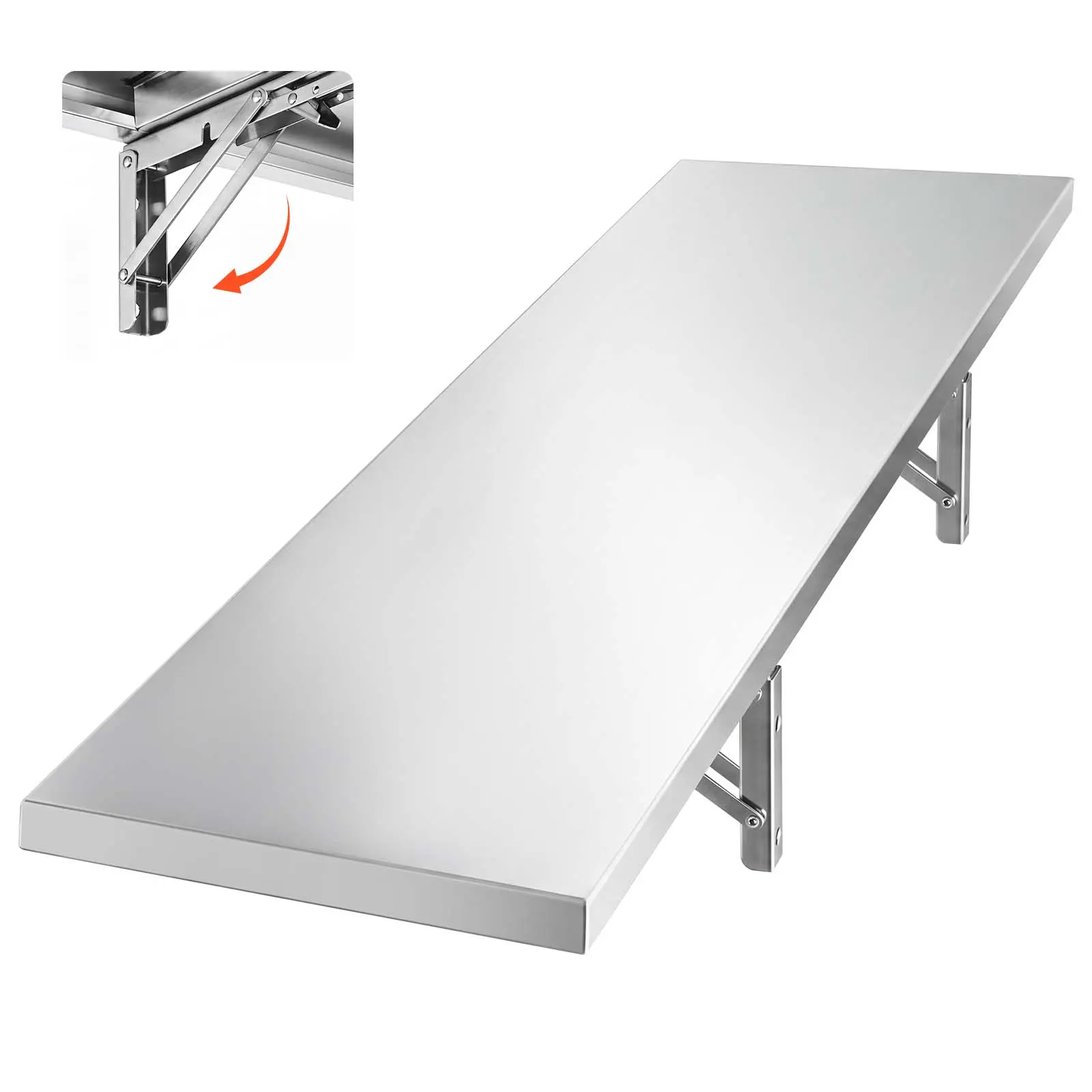 【BackToSchool】VEVOR Stainless Steel Shelf 12" x 48" Foldable Wall Mount Floating Shelf, Heavy-Duty Commercial Shelves with Brackets, 300LBS Capacity, Easy to Clean, Suitable for Restaurant, Home Kitchen, Garage