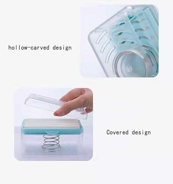 Soap Box Holder,Foam Soap Dispenser with Roller and Drain Holes,Soap Box with Bubbler,Multifunctional Soap Bubble Box for Home Bathroom Kitchen Countertop (Blue), 4.8*2.83*2.63 inch (RX01)