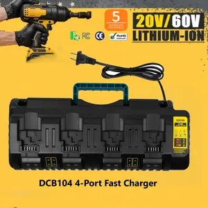 DCB104 4-Port Fast Charger Replace for DeWalt 20V/60V Max Battery, with USB Port Compatible with DeWalt Battery 20V/60V DCB206 DCB205  DCB609