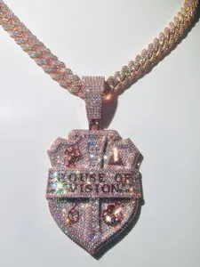 Halo Diopside Shield Pendant in Premium Rose Gold with Aaaa Grade Gemstone Men's Jewelry,Main Character Energy  Hand-Set Ice-Chilled Custom Hip-Hop Luxury Pendant, Gift for Friends, Custom Gift
