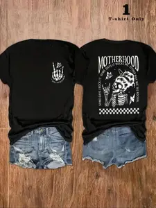 Women's Halloween Skull Skeleton Butterfly Print Short Sleeve T-Shirt, Casual Round Neck Tee, Loose Fit, All Seasons Fashion, Summer
