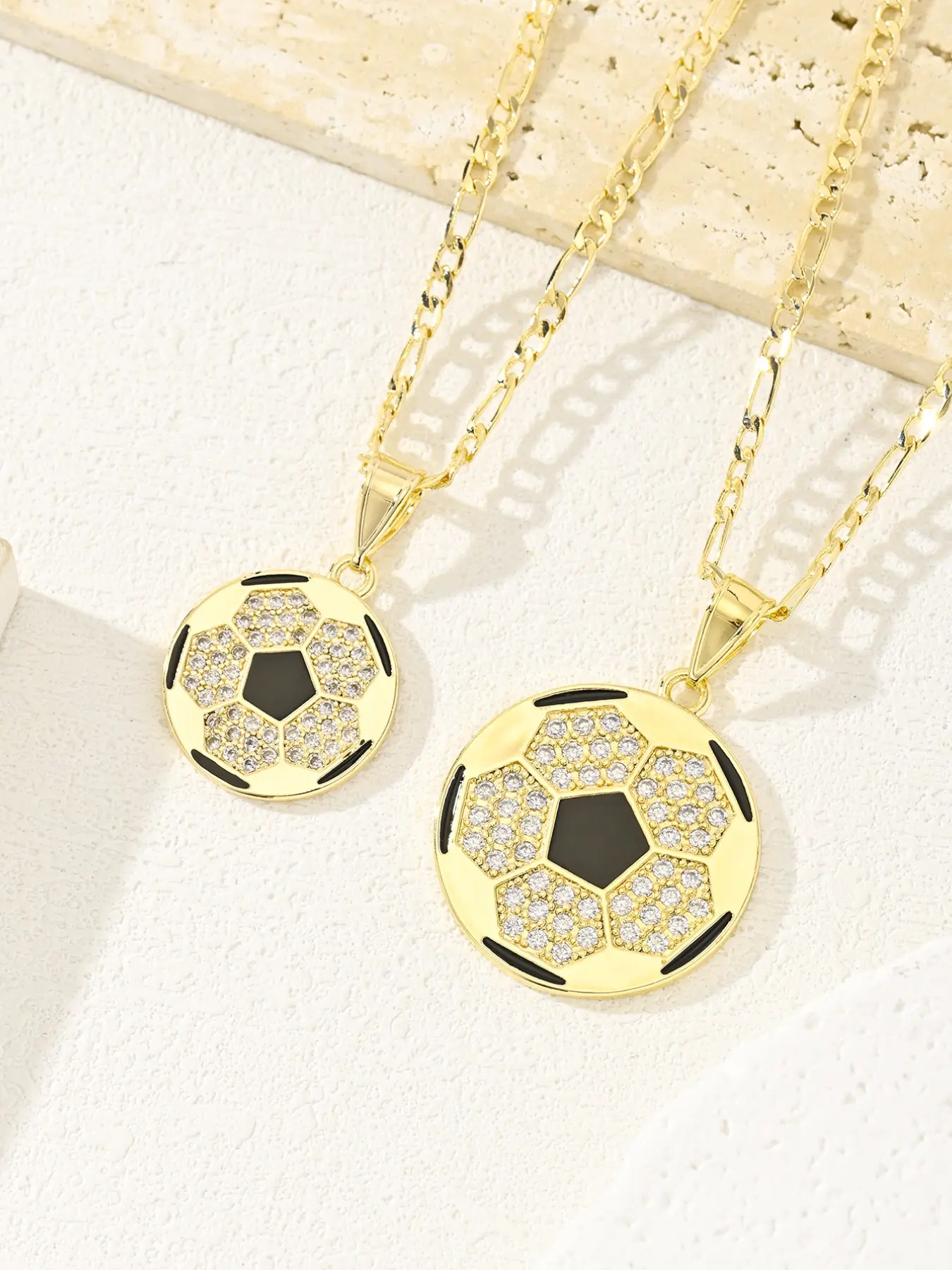 Unisex Football Pendant Necklace, Sports Pendant, 14k Gold Plated, Center & Hexagon Design, Soccer Lover Gift, Daily Wear or Party Accessory, Fashion Necklace